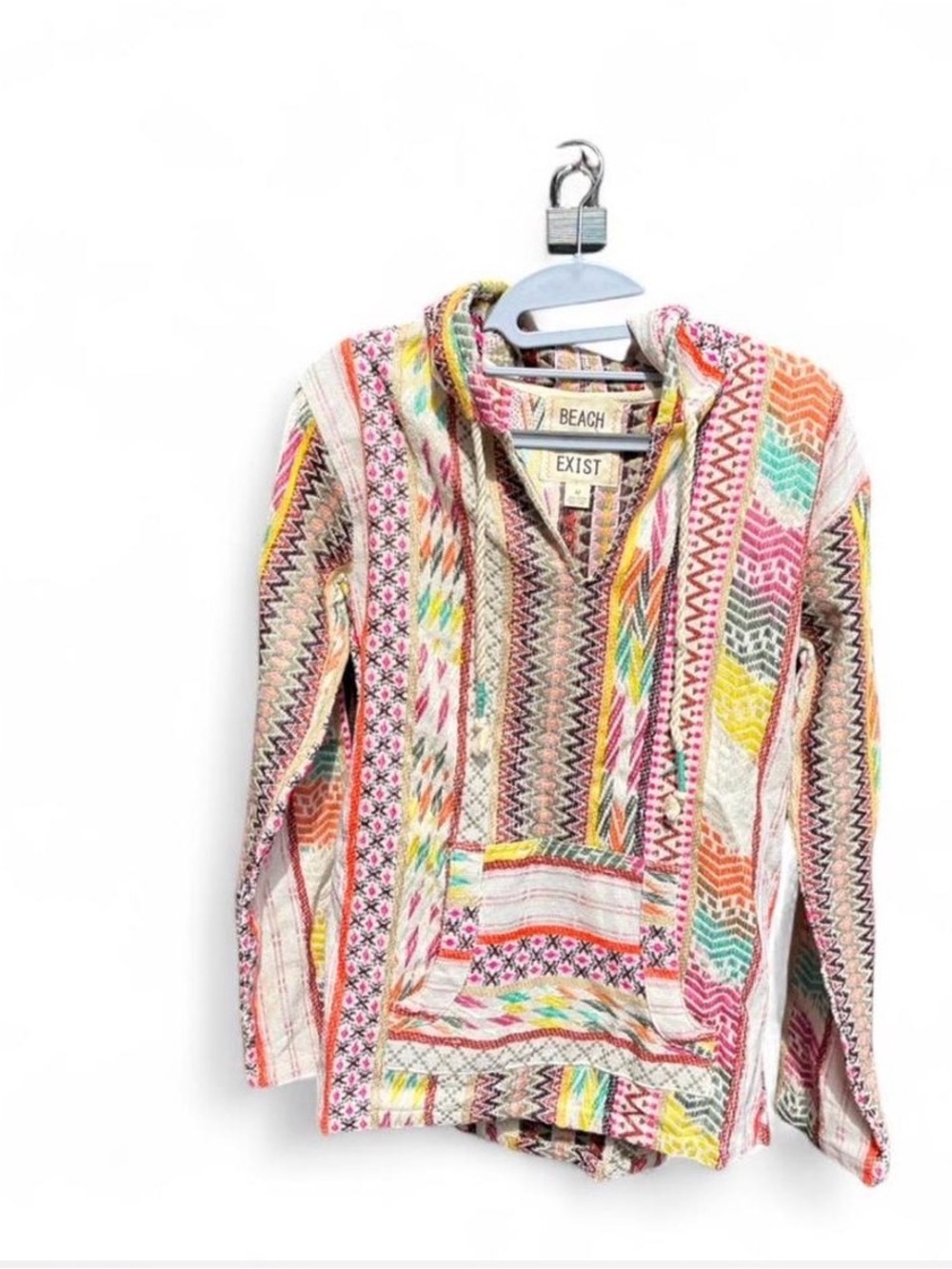 M Multicolor Woven Baja Hoodie with Pink, Yellow, Teal & Purple Accents